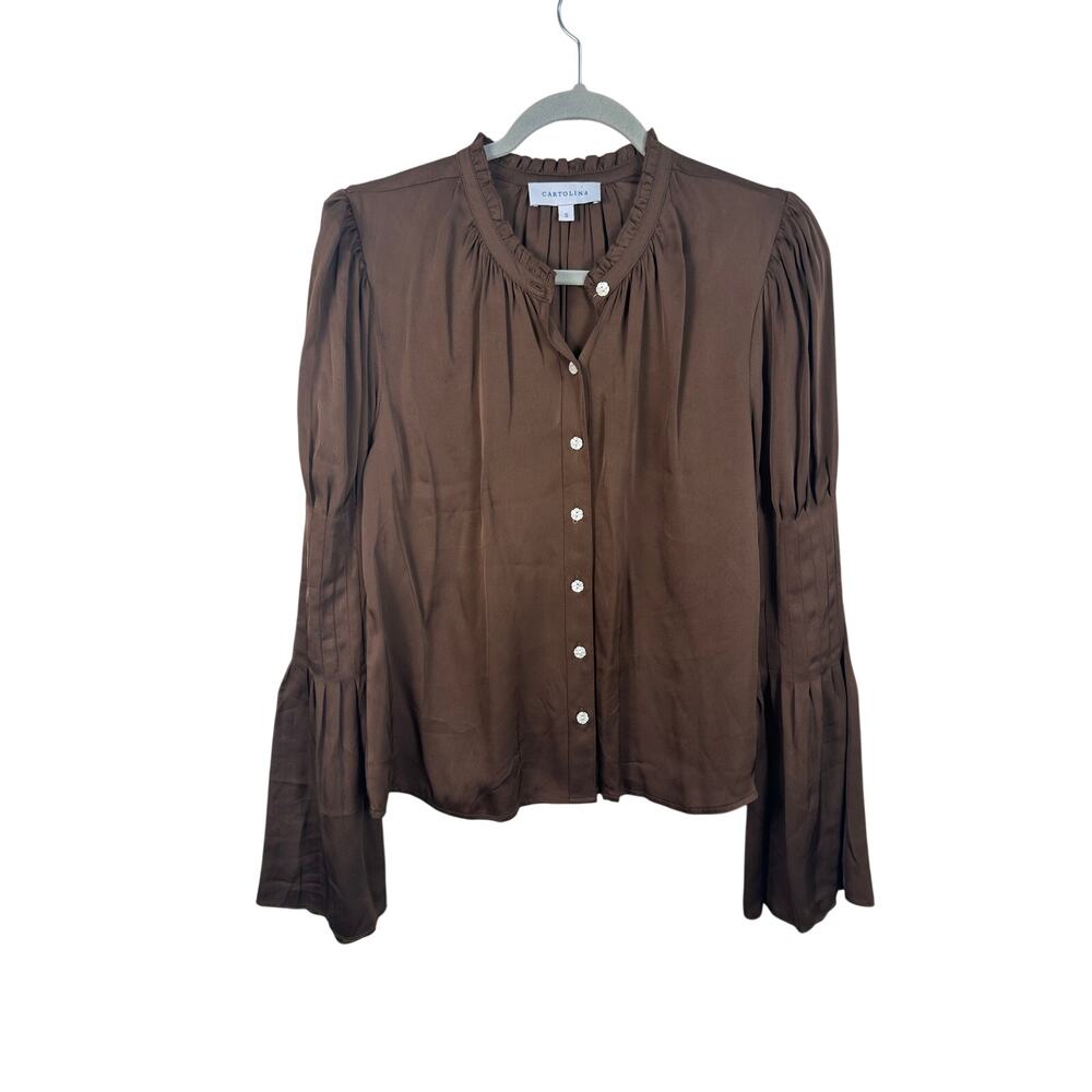 Cartolina Victoria Blouse Women Small Brown Excellent Ruffle Bell Sleeve Top